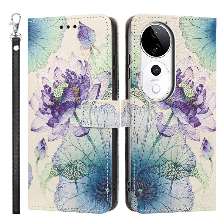 For vivo S19 Pro Painted Pattern Vegan Leather Phone Case with Strap