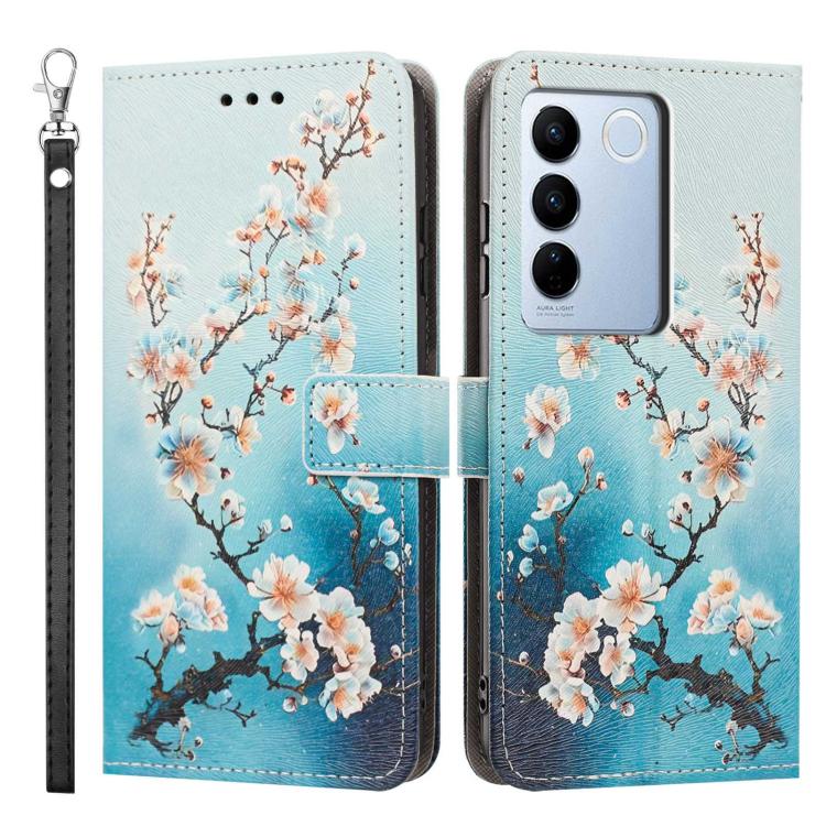 For vivo V27 Painted Pattern Vegan Leather Phone Case with Strap