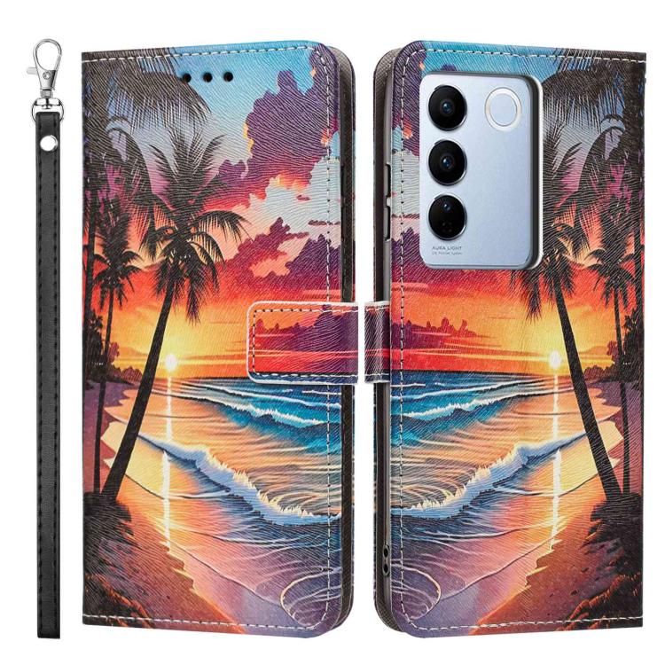 For vivo V27 Painted Pattern Vegan Leather Phone Case with Strap