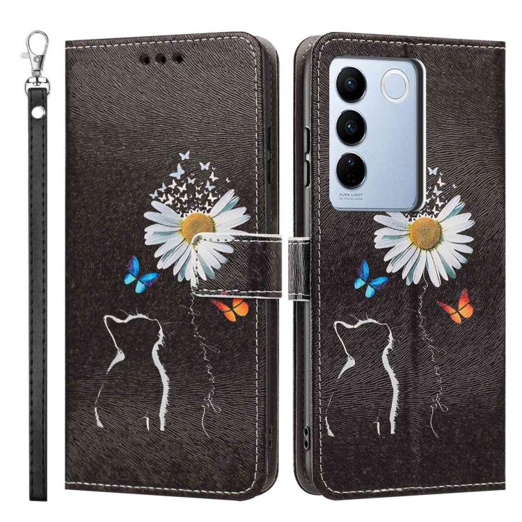 For vivo V27 Painted Pattern Vegan Leather Phone Case with Strap
