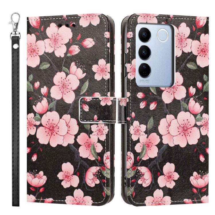 For vivo V27 Painted Pattern Vegan Leather Phone Case with Strap