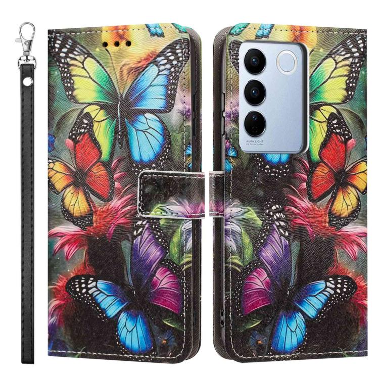 For vivo V27 Painted Pattern Vegan Leather Phone Case with Strap