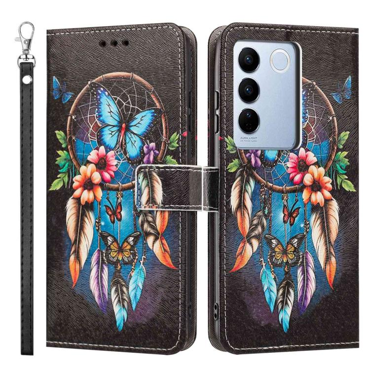 For vivo V27 Painted Pattern Vegan Leather Phone Case with Strap