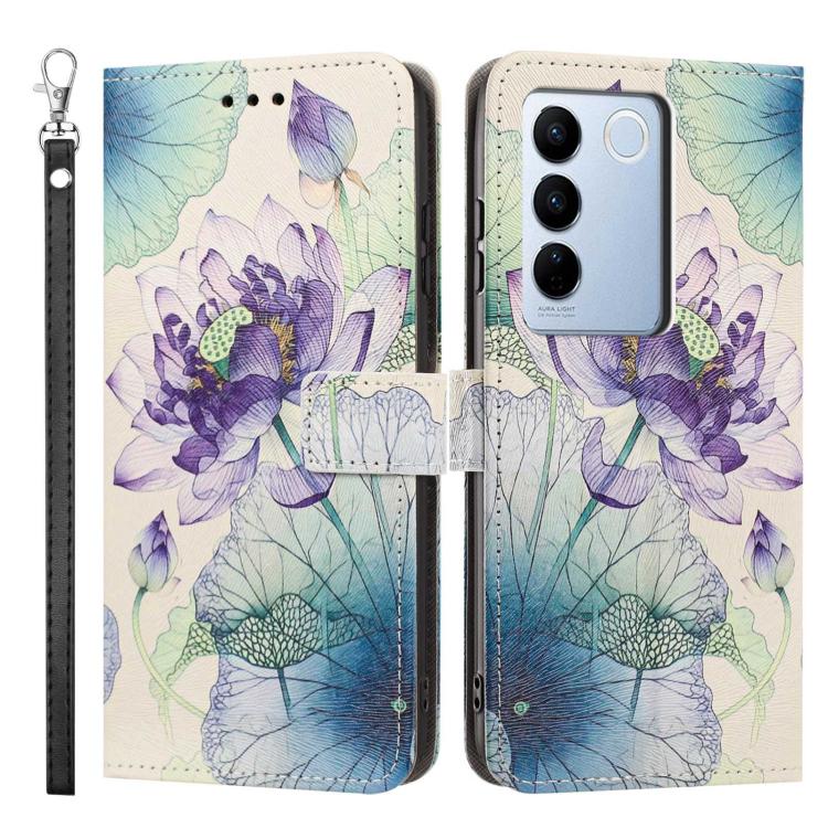 For vivo V27 Painted Pattern Vegan Leather Phone Case with Strap