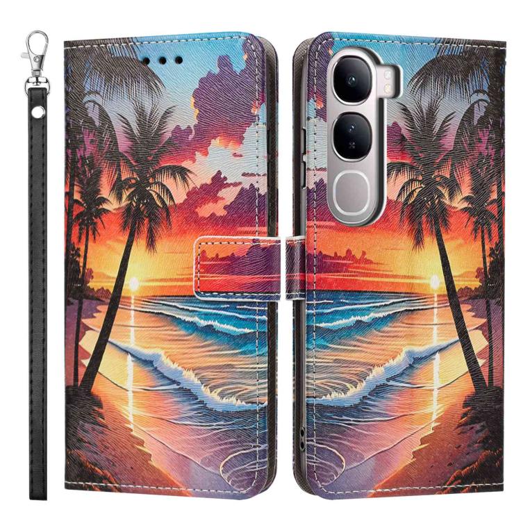 For vivo V40 Lite 5G IDN Painted Pattern Vegan Leather Phone Case with Strap