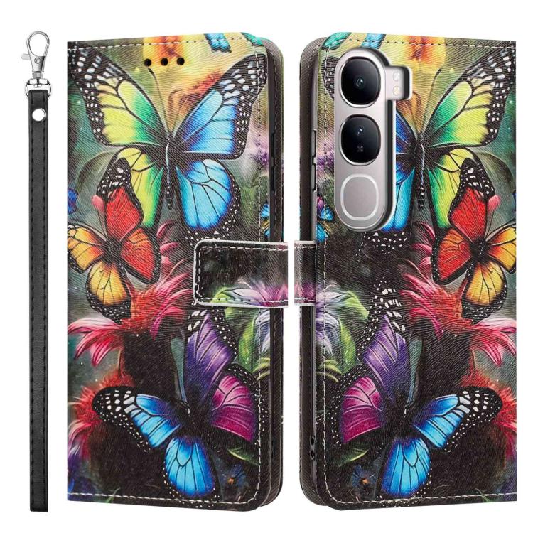 For vivo V40 Lite 5G IDN Painted Pattern Vegan Leather Phone Case with Strap