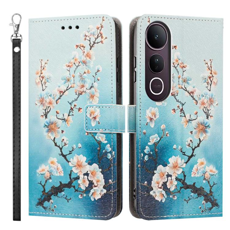 For vivo V50 Lite 5G/4G Painted Pattern Vegan Leather Phone Case with Strap