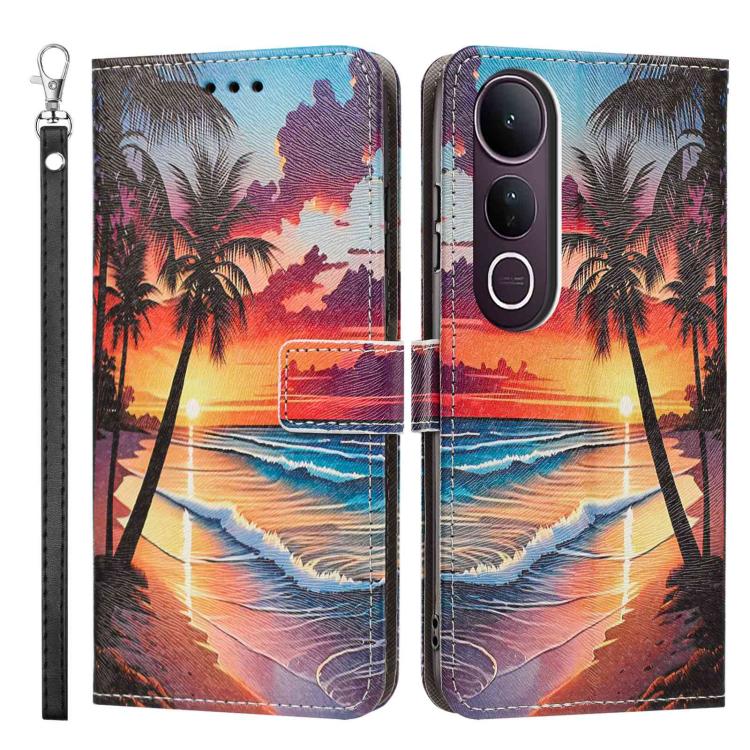 For vivo V50 Lite 5G/4G Painted Pattern Vegan Leather Phone Case with Strap