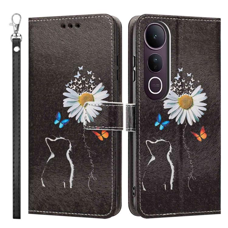 For vivo V50 Lite 5G/4G Painted Pattern Vegan Leather Phone Case with Strap