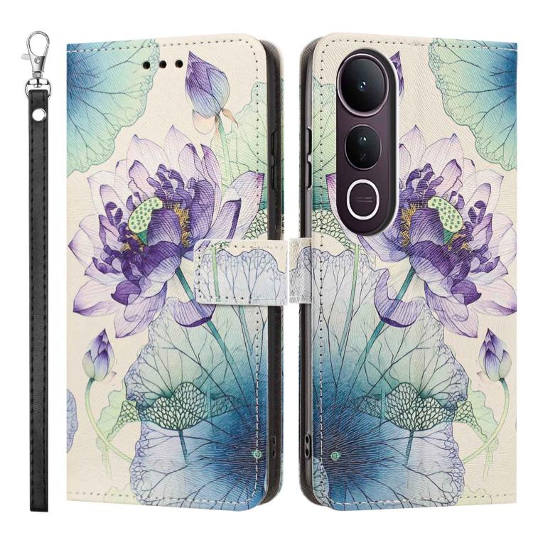 For vivo V50 Lite 5G/4G Painted Pattern Vegan Leather Phone Case with Strap