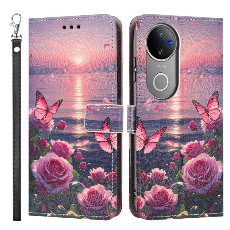 For vivo V50 5G Global/V50e Painted Pattern Vegan Leather Phone Case with Strap