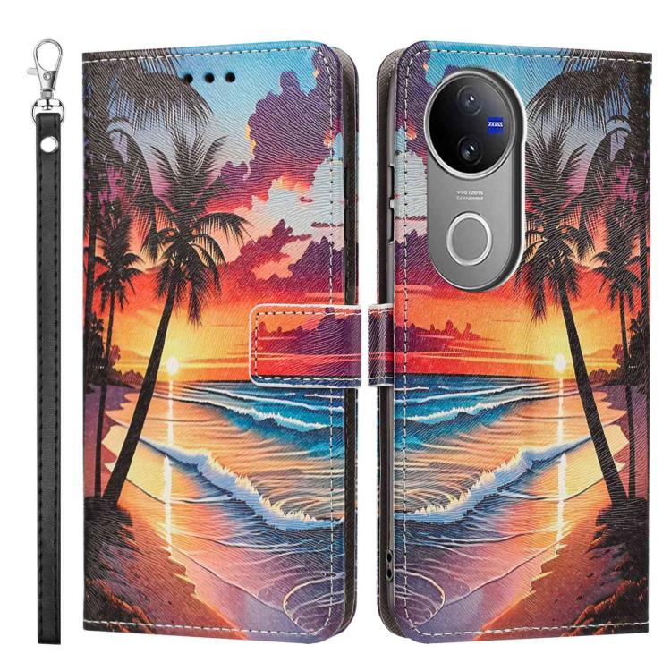 For vivo V50 5G Global/V50e Painted Pattern Vegan Leather Phone Case with Strap