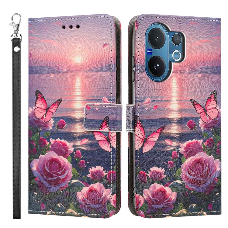 For vivo V60 5G Global Painted Pattern Vegan Leather Phone Case with Strap