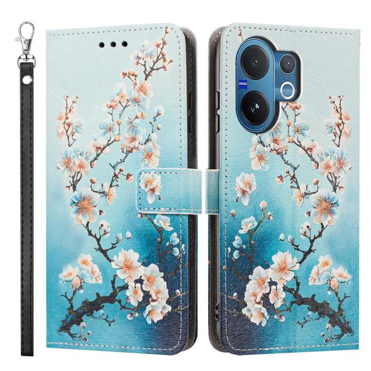 For vivo V60 5G Global Painted Pattern Vegan Leather Phone Case with Strap