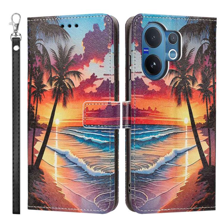 For vivo V60 5G Global Painted Pattern Vegan Leather Phone Case with Strap
