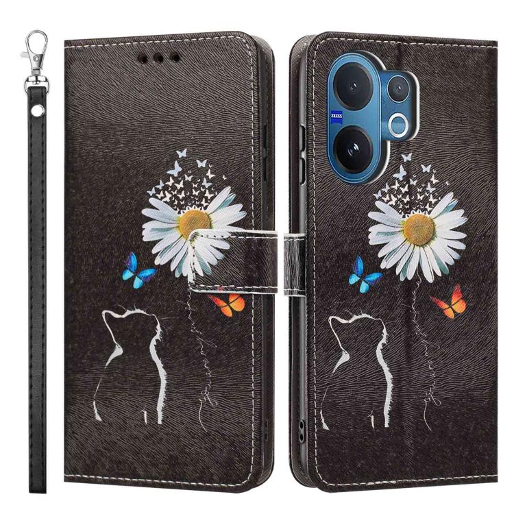 For vivo V60 5G Global Painted Pattern Vegan Leather Phone Case with Strap