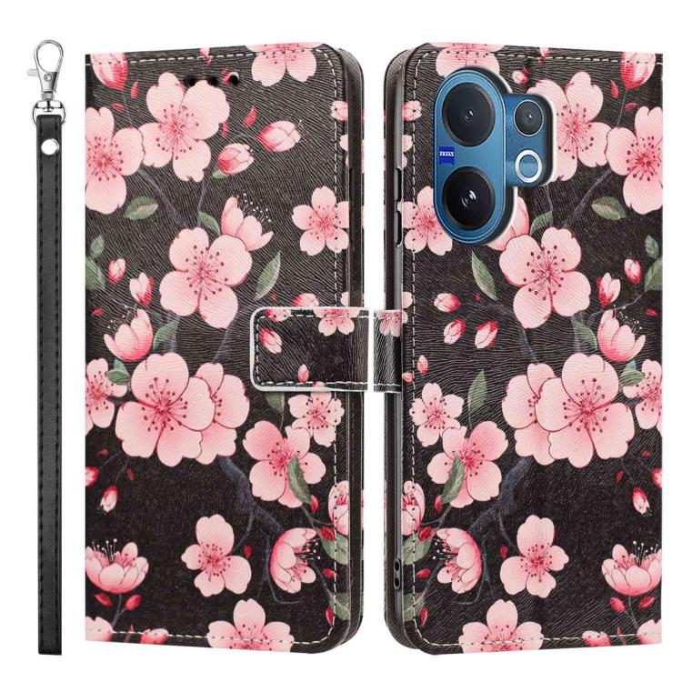 For vivo V60 5G Global Painted Pattern Vegan Leather Phone Case with Strap