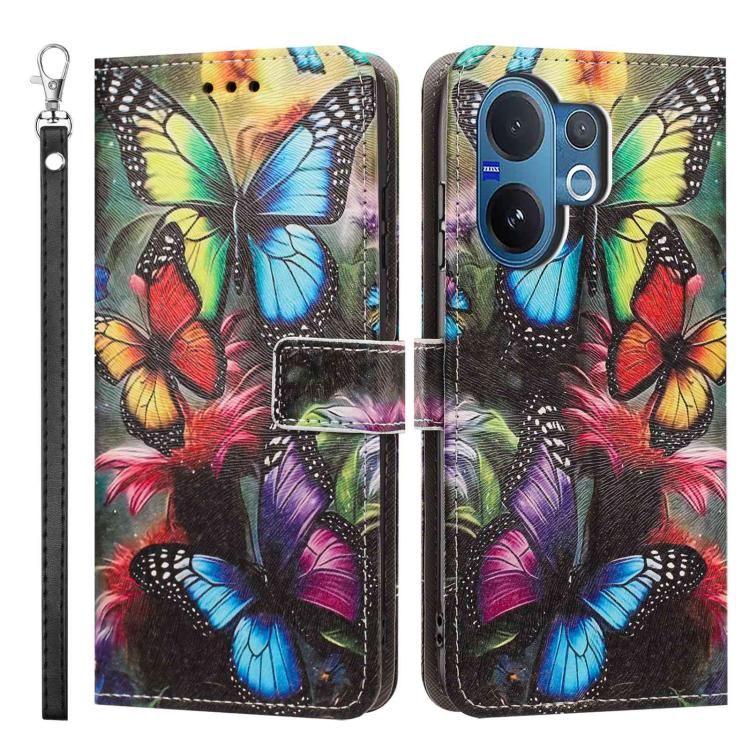 For vivo V60 5G Global Painted Pattern Vegan Leather Phone Case with Strap