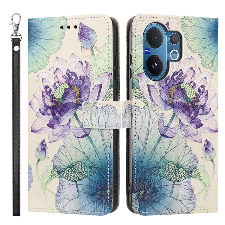 For vivo V60 5G Global Painted Pattern Vegan Leather Phone Case with Strap