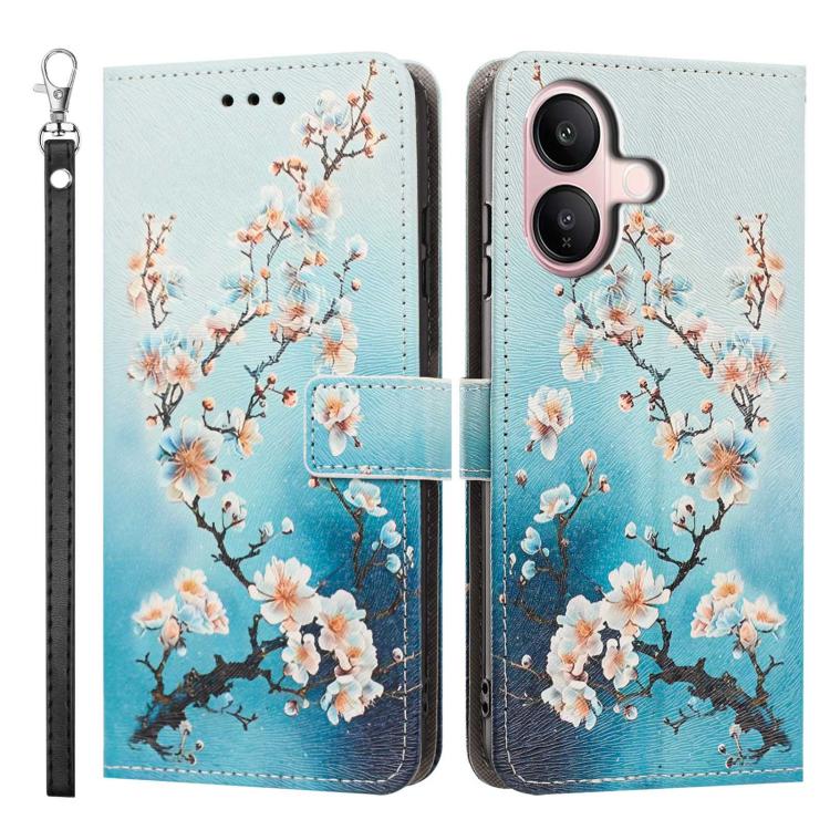For vivo V60 Lite 5G/4G Painted Pattern Vegan Leather Phone Case with Strap