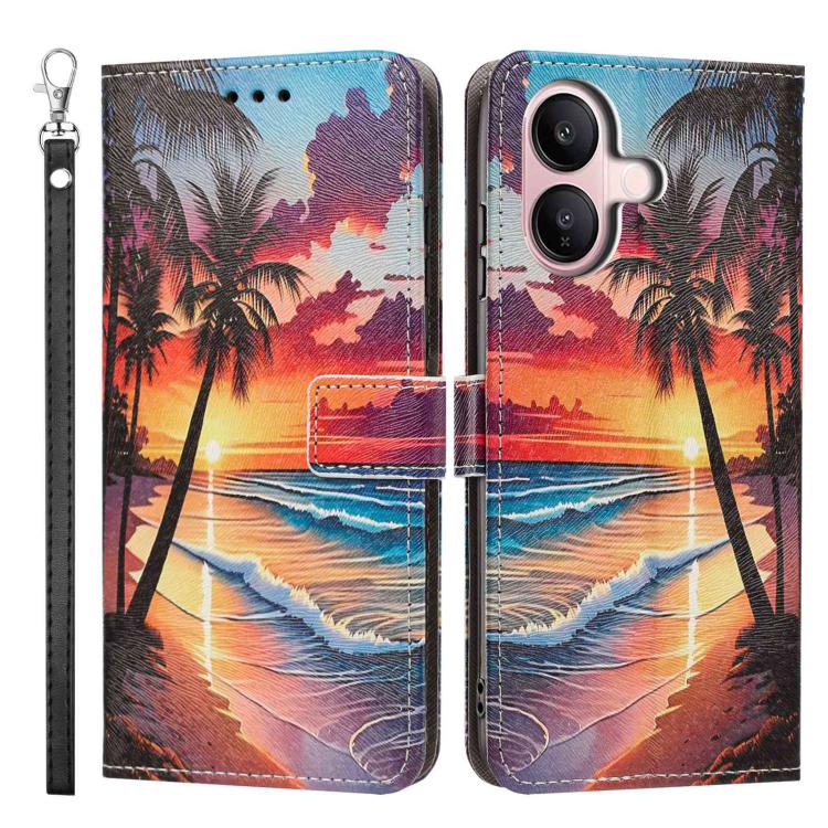 For vivo V60 Lite 5G/4G Painted Pattern Vegan Leather Phone Case with Strap