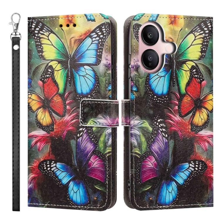 For vivo V60 Lite 5G/4G Painted Pattern Vegan Leather Phone Case with Strap