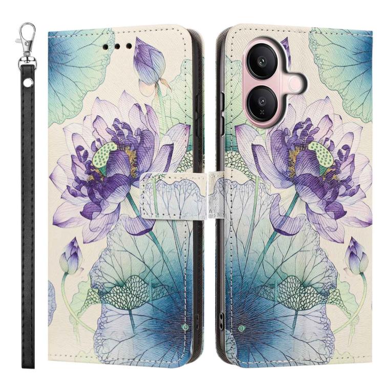 For vivo V60 Lite 5G/4G Painted Pattern Vegan Leather Phone Case with Strap