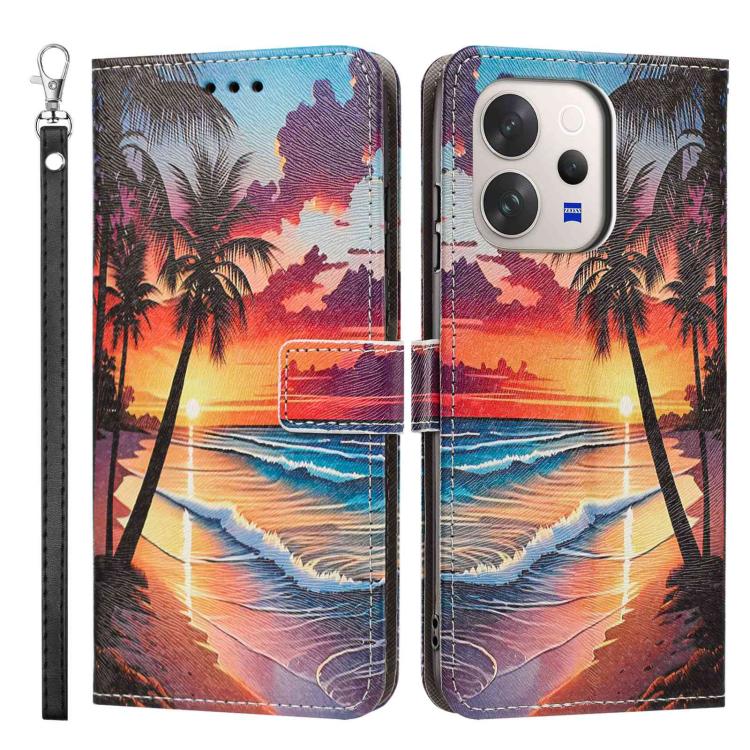 For vivo V70 5G Painted Pattern Vegan Leather Phone Case with Strap