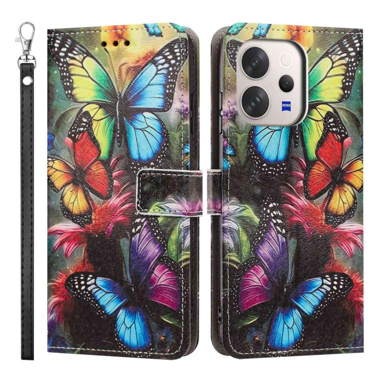 For vivo V70 5G Painted Pattern Vegan Leather Phone Case with Strap