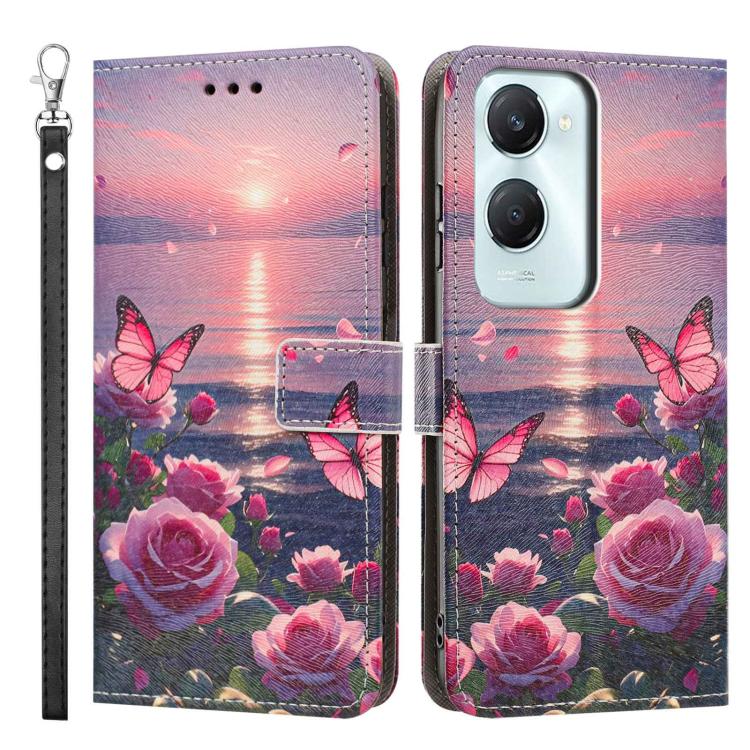 For vivo Y03 Painted Pattern Vegan Leather Phone Case with Strap