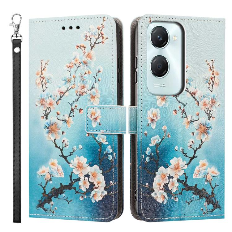 For vivo Y03 Painted Pattern Vegan Leather Phone Case with Strap