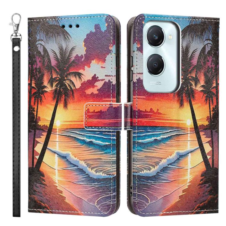 For vivo Y03 Painted Pattern Vegan Leather Phone Case with Strap