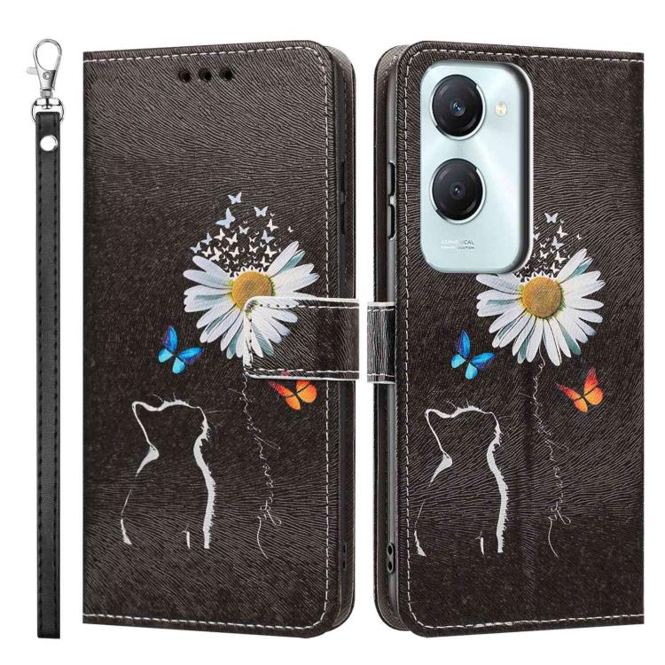 For vivo Y03 Painted Pattern Vegan Leather Phone Case with Strap