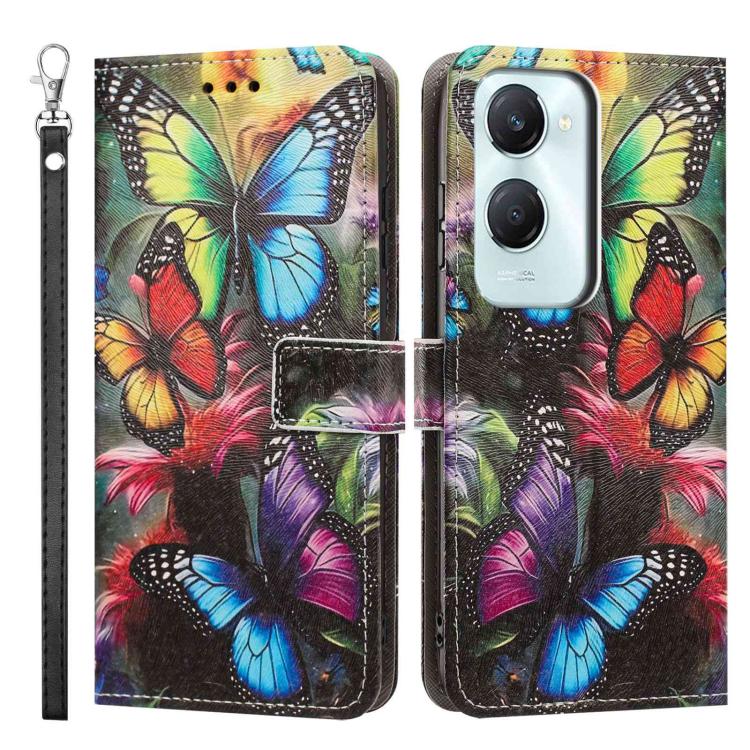 For vivo Y03 Painted Pattern Vegan Leather Phone Case with Strap
