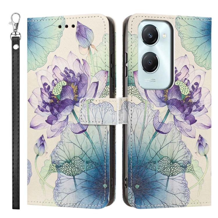 For vivo Y03 Painted Pattern Vegan Leather Phone Case with Strap