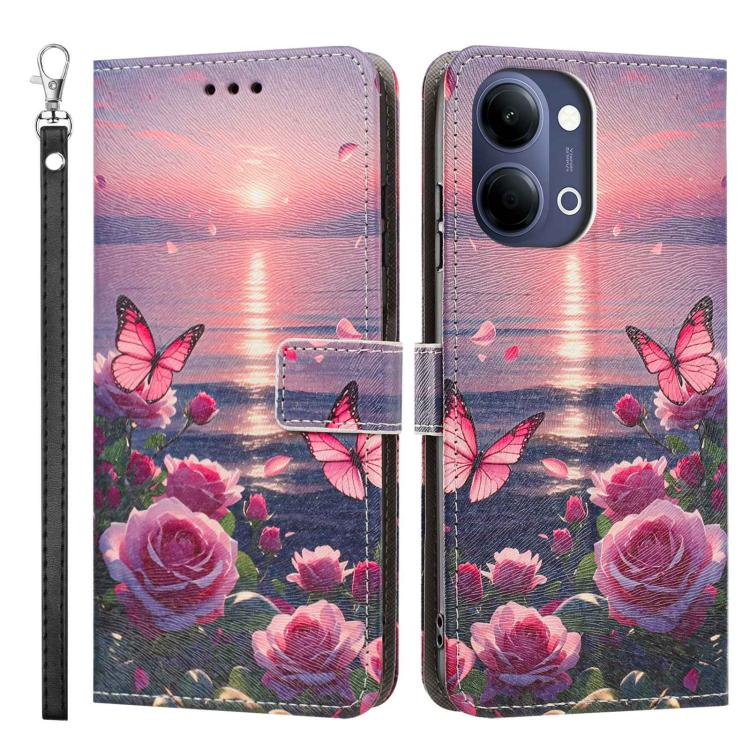 For vivo Y05 4G/Y21 5G 2026 Painted Pattern Vegan Leather Phone Case with Strap