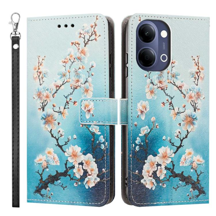 For vivo Y05 4G/Y21 5G 2026 Painted Pattern Vegan Leather Phone Case with Strap
