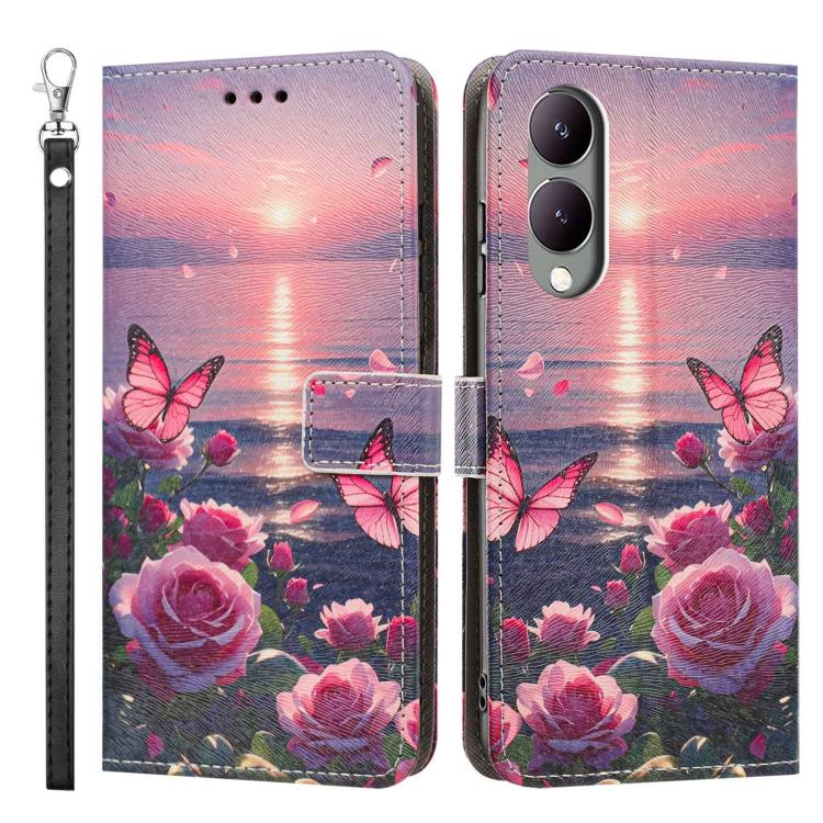 For vivo Y17s Global Painted Pattern Vegan Leather Phone Case with Strap