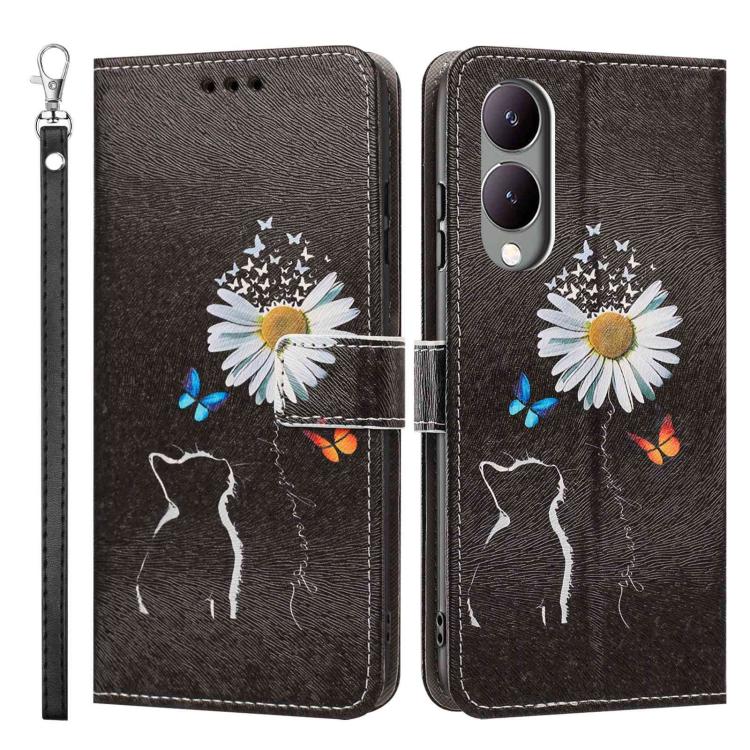 For vivo Y17s Global Painted Pattern Vegan Leather Phone Case with Strap