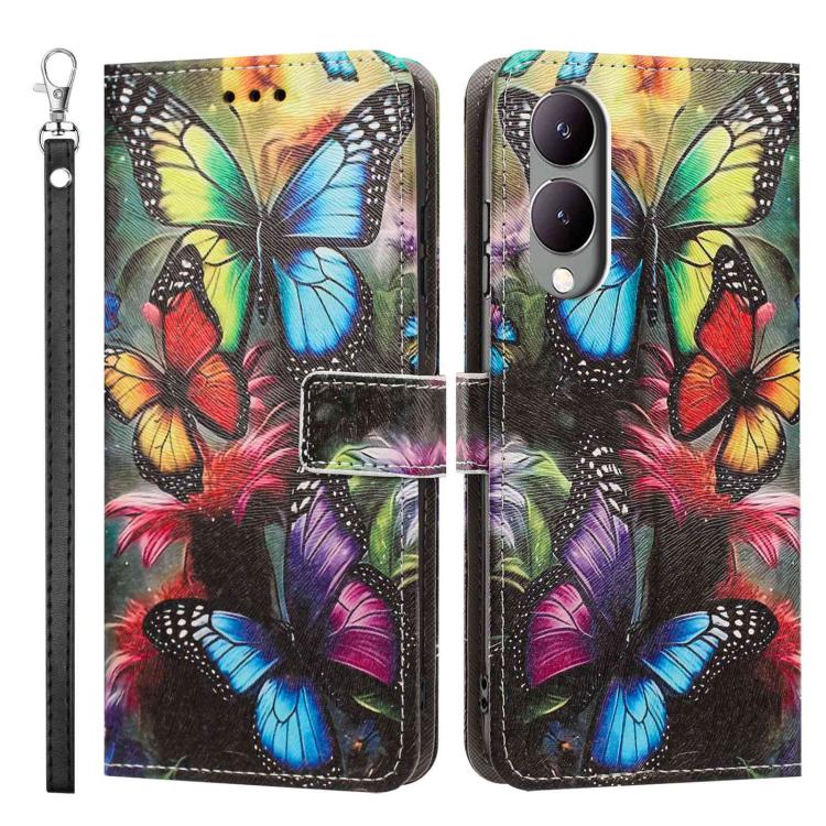 For vivo Y17s Global Painted Pattern Vegan Leather Phone Case with Strap