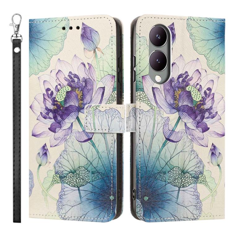 For vivo Y17s Global Painted Pattern Vegan Leather Phone Case with Strap