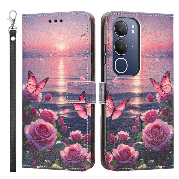 For vivo Y19s 4G Global/Y29 5G Painted Pattern Vegan Leather Phone Case with Strap