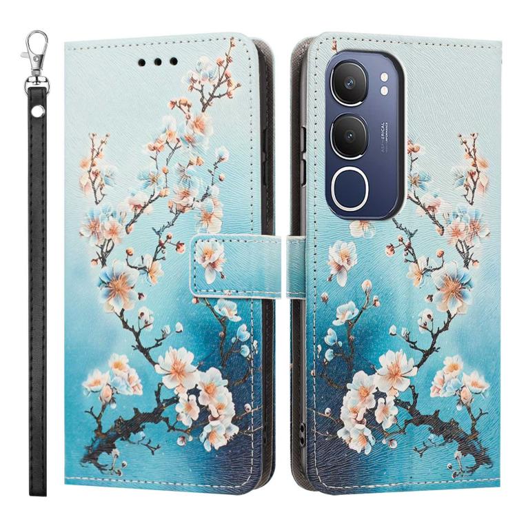 For vivo Y19s 4G Global/Y29 5G Painted Pattern Vegan Leather Phone Case with Strap