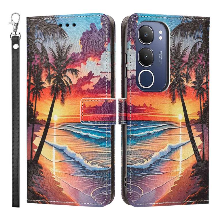 For vivo Y19s 4G Global/Y29 5G Painted Pattern Vegan Leather Phone Case with Strap