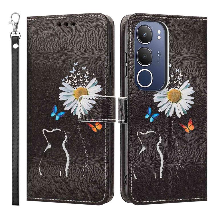 For vivo Y19s 4G Global/Y29 5G Painted Pattern Vegan Leather Phone Case with Strap