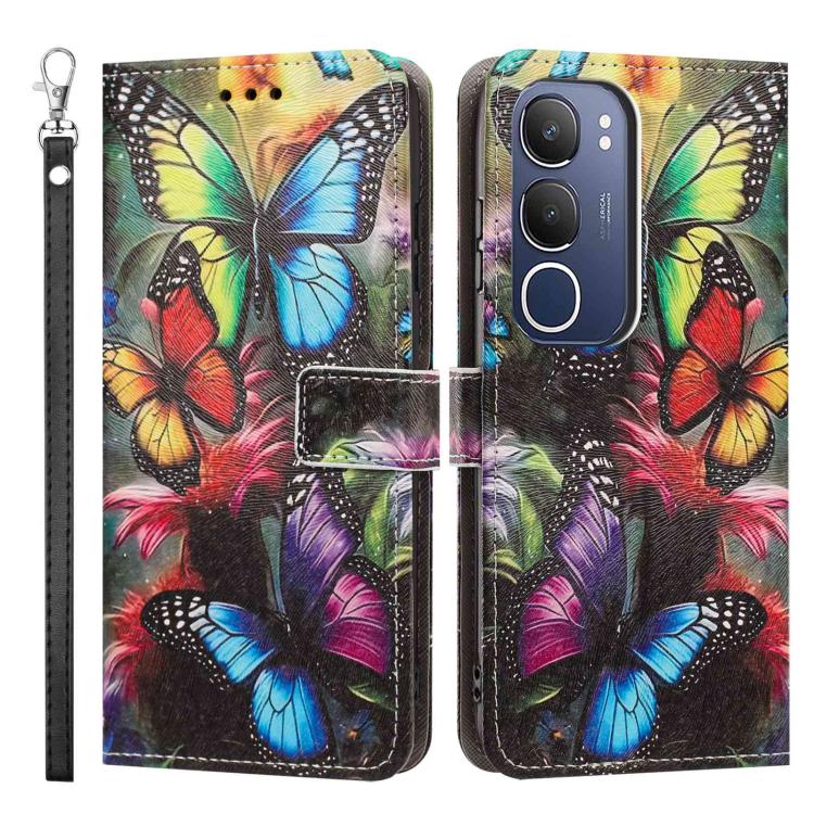 For vivo Y19s 4G Global/Y29 5G Painted Pattern Vegan Leather Phone Case with Strap