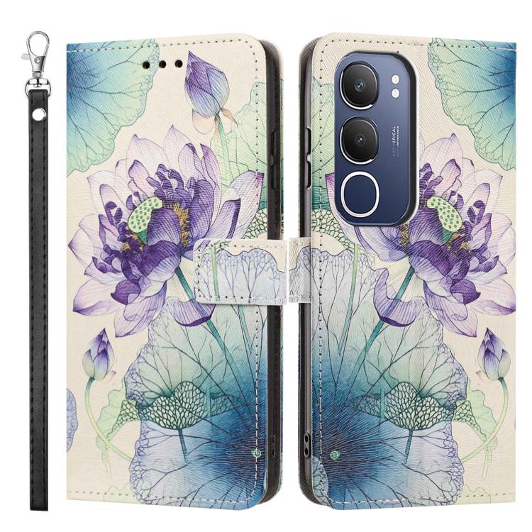 For vivo Y19s 4G Global/Y29 5G Painted Pattern Vegan Leather Phone Case with Strap