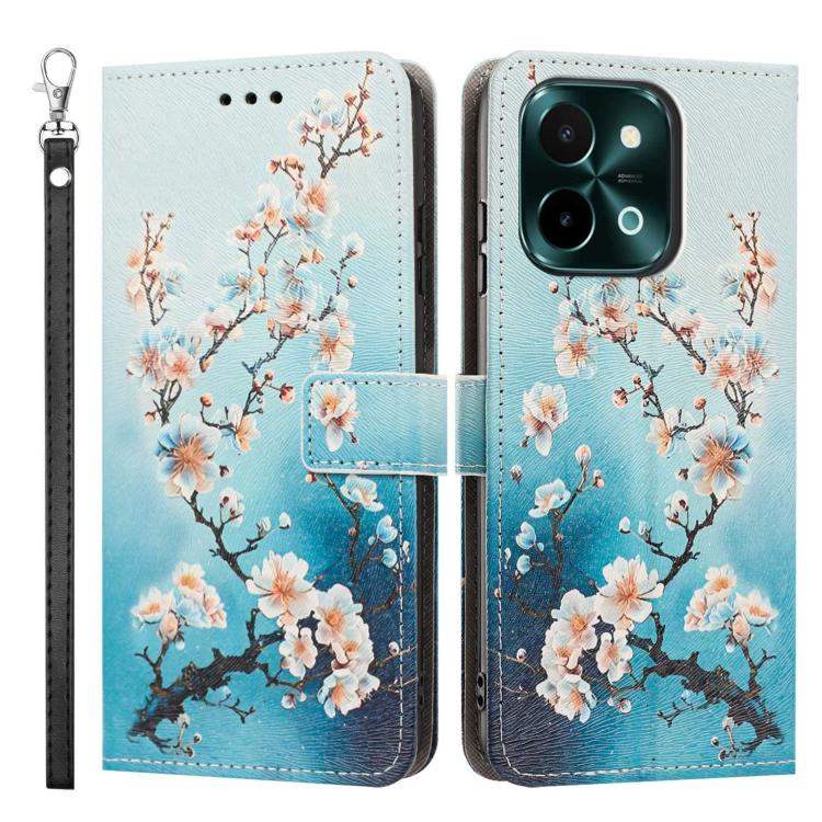For vivo Y28 4G Painted Pattern Vegan Leather Phone Case with Strap