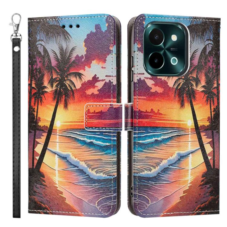 For vivo Y28 4G Painted Pattern Vegan Leather Phone Case with Strap