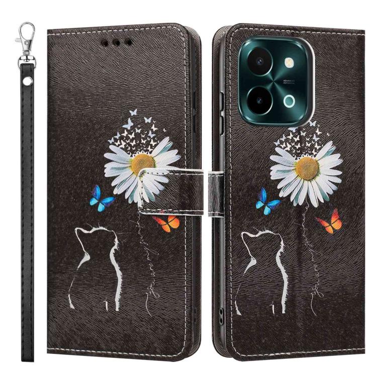 For vivo Y28 4G Painted Pattern Vegan Leather Phone Case with Strap